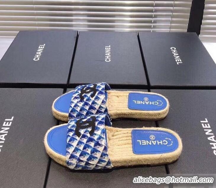 Youthful Chanel CC Logo Tweed Mules Slipper Sandals Espadrilles G34067 Blue 2019