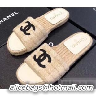 Low Cost Chanel CC Logo Tweed Mules Slipper Sandals Espadrilles G34067 Beige 2019