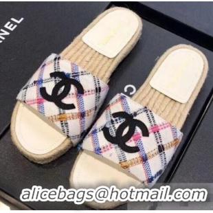 Luxurious Chanel CC Logo Tweed Mules Slipper Sandals Espadrilles G34067 Diamond 2019