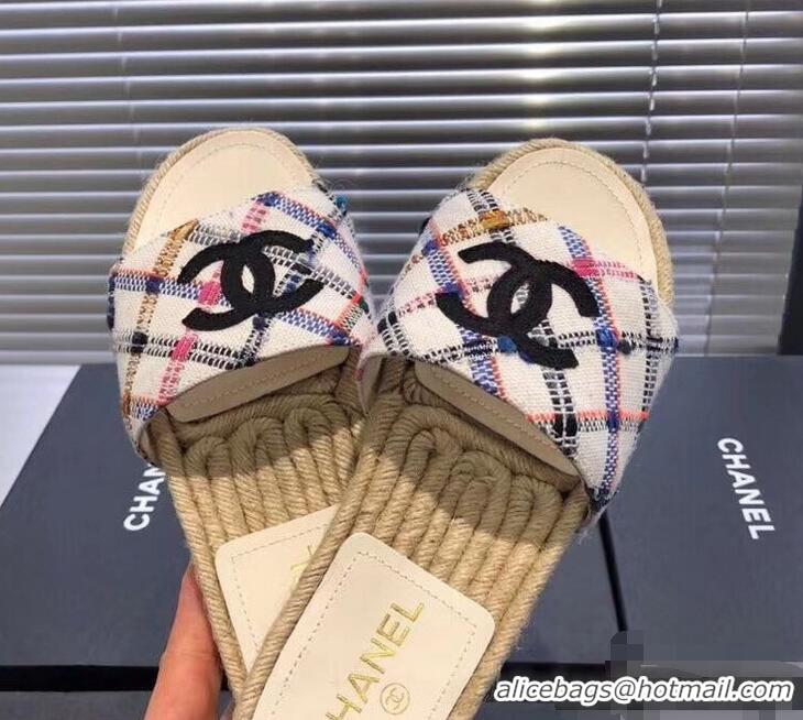 Luxurious Chanel CC Logo Tweed Mules Slipper Sandals Espadrilles G34067 Diamond 2019