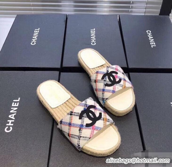 Luxurious Chanel CC Logo Tweed Mules Slipper Sandals Espadrilles G34067 Diamond 2019