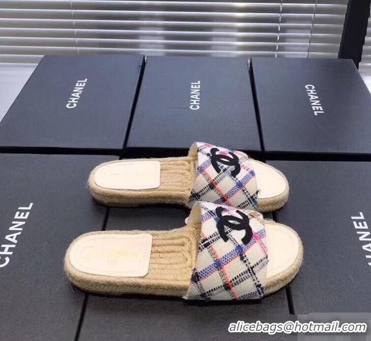 Luxurious Chanel CC Logo Tweed Mules Slipper Sandals Espadrilles G34067 Diamond 2019