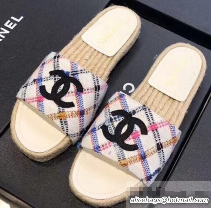 Luxurious Chanel CC Logo Tweed Mules Slipper Sandals Espadrilles G34067 Diamond 2019