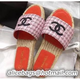 Most Popular Chanel CC Logo Tweed Mules Slipper Sandals Espadrilles G34067 Pink 2019