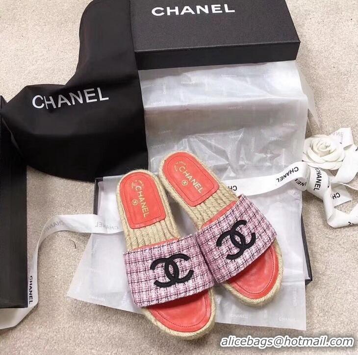 Most Popular Chanel CC Logo Tweed Mules Slipper Sandals Espadrilles G34067 Pink 2019