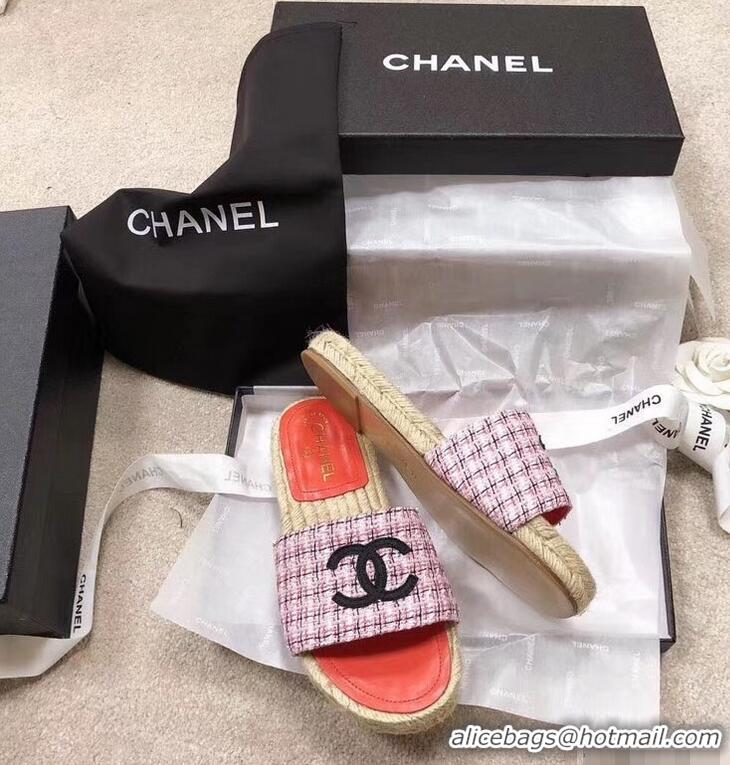 Most Popular Chanel CC Logo Tweed Mules Slipper Sandals Espadrilles G34067 Pink 2019