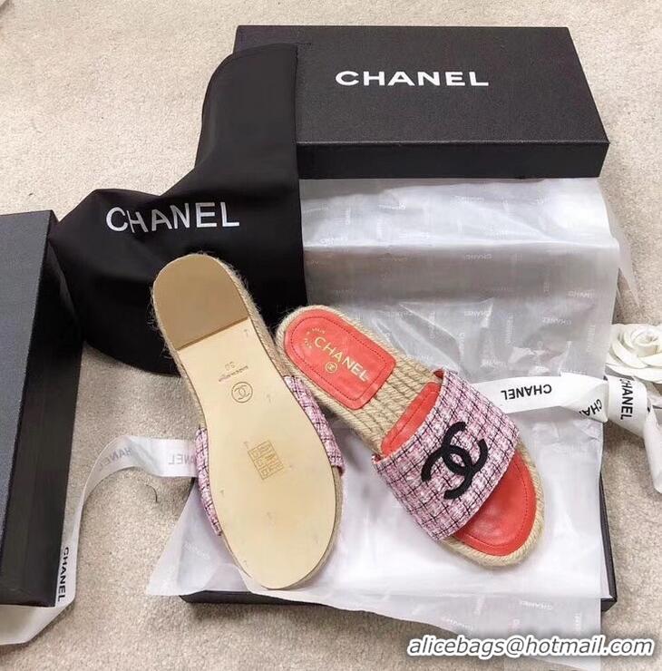 Most Popular Chanel CC Logo Tweed Mules Slipper Sandals Espadrilles G34067 Pink 2019