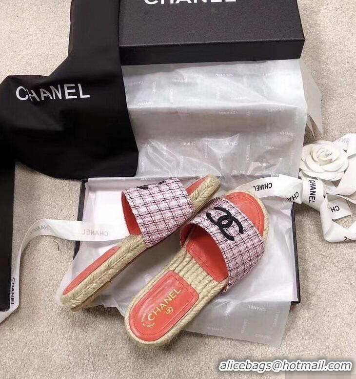 Most Popular Chanel CC Logo Tweed Mules Slipper Sandals Espadrilles G34067 Pink 2019