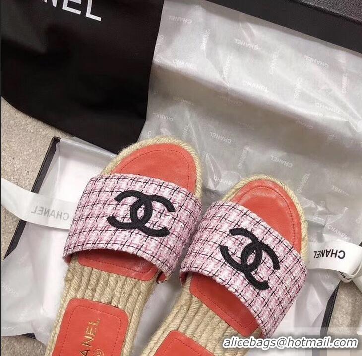 Most Popular Chanel CC Logo Tweed Mules Slipper Sandals Espadrilles G34067 Pink 2019