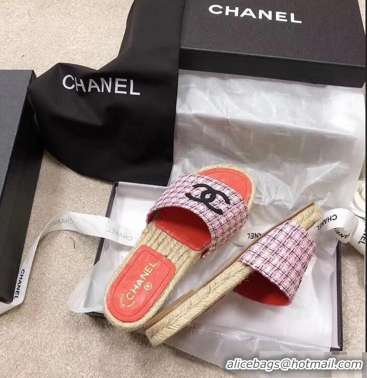 Most Popular Chanel CC Logo Tweed Mules Slipper Sandals Espadrilles G34067 Pink 2019