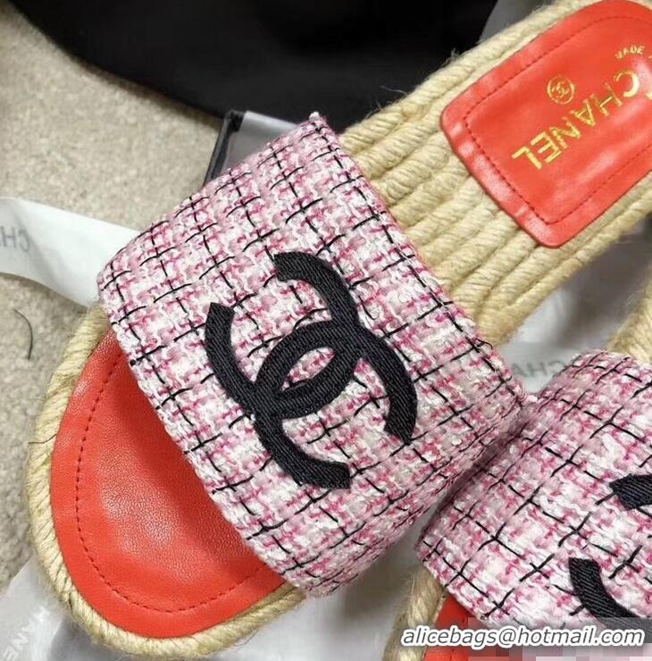 Most Popular Chanel CC Logo Tweed Mules Slipper Sandals Espadrilles G34067 Pink 2019