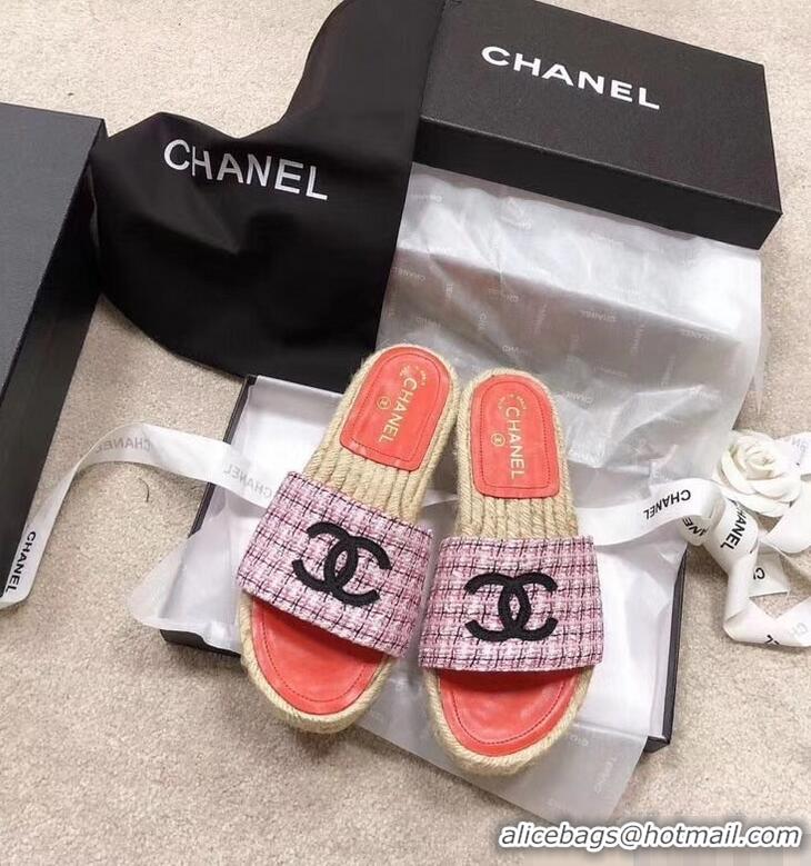 Most Popular Chanel CC Logo Tweed Mules Slipper Sandals Espadrilles G34067 Pink 2019