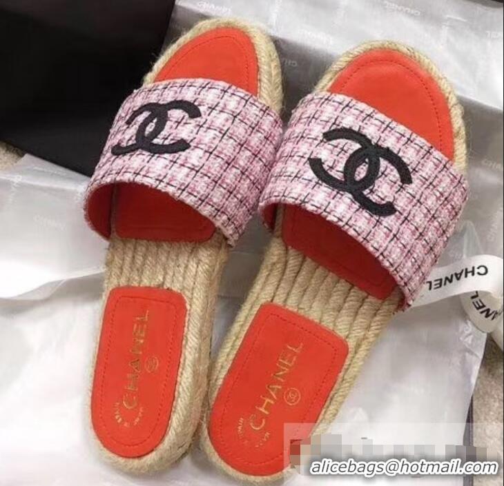 Most Popular Chanel CC Logo Tweed Mules Slipper Sandals Espadrilles G34067 Pink 2019