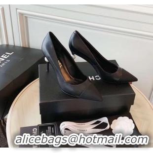 Good Looking Chanel Pearl Heel 8.5cm Pumps G31983 Black 2019