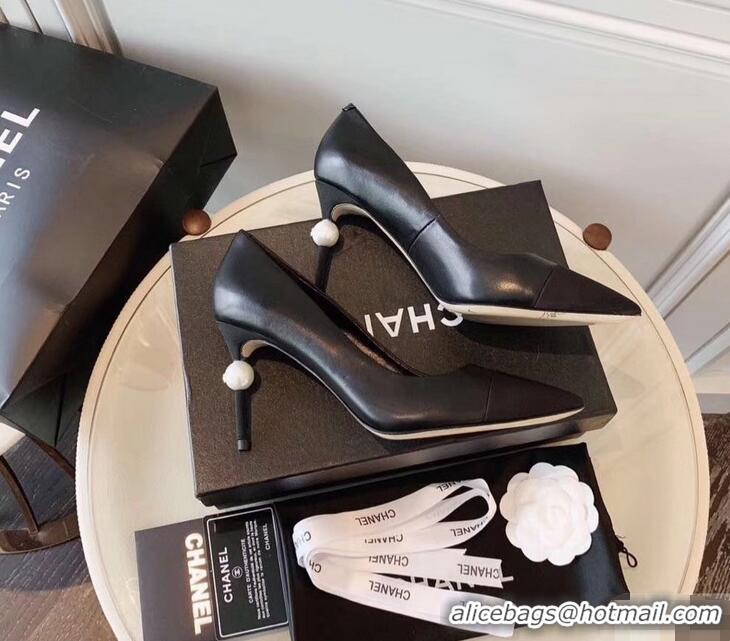 Good Looking Chanel Pearl Heel 8.5cm Pumps G31983 Black 2019