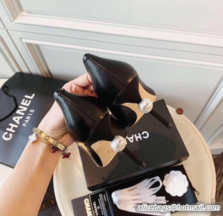 Good Looking Chanel Pearl Heel 8.5cm Pumps G31983 Black 2019