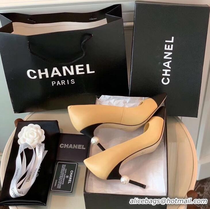 Grade Product Chanel Pearl Heel 8.5cm Pumps G31983 Apricot 2019