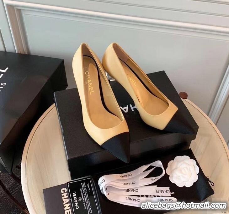 Grade Product Chanel Pearl Heel 8.5cm Pumps G31983 Apricot 2019