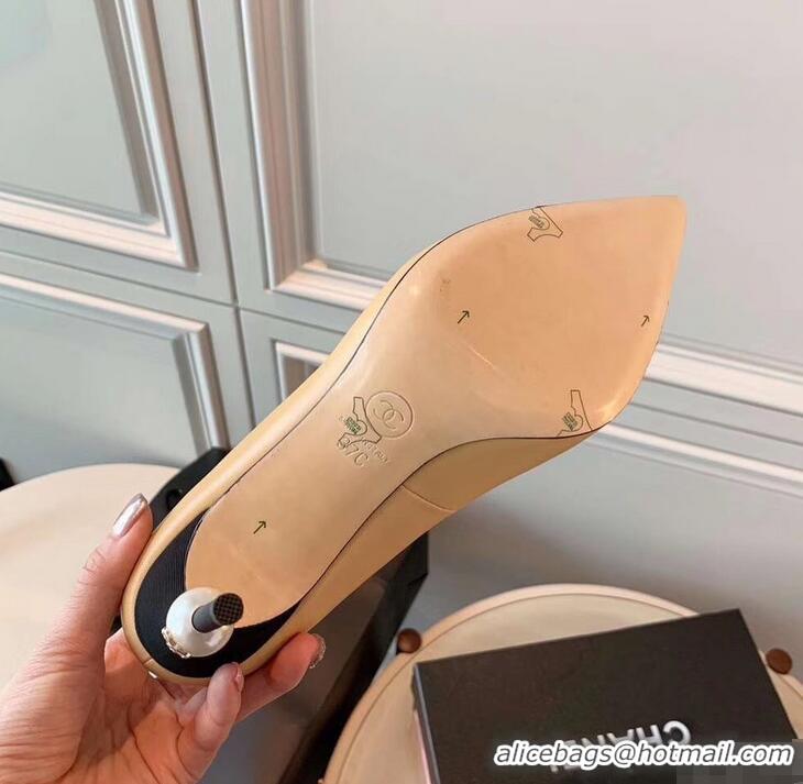 Grade Product Chanel Pearl Heel 8.5cm Pumps G31983 Apricot 2019