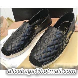 Lowest Cost Chanel CC Logo Quilted Leather Espadrilles G32001 Black