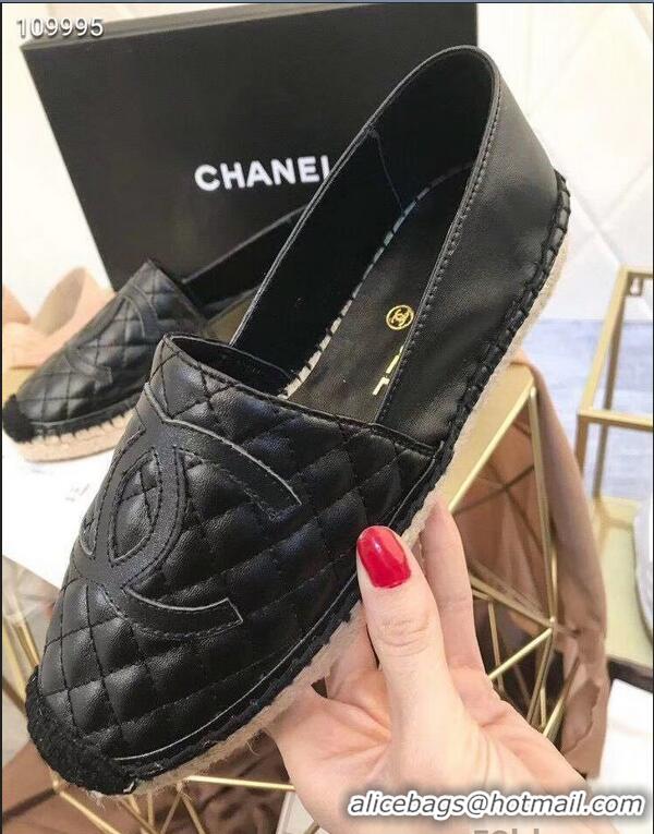 Lowest Cost Chanel CC Logo Quilted Leather Espadrilles G32001 Black