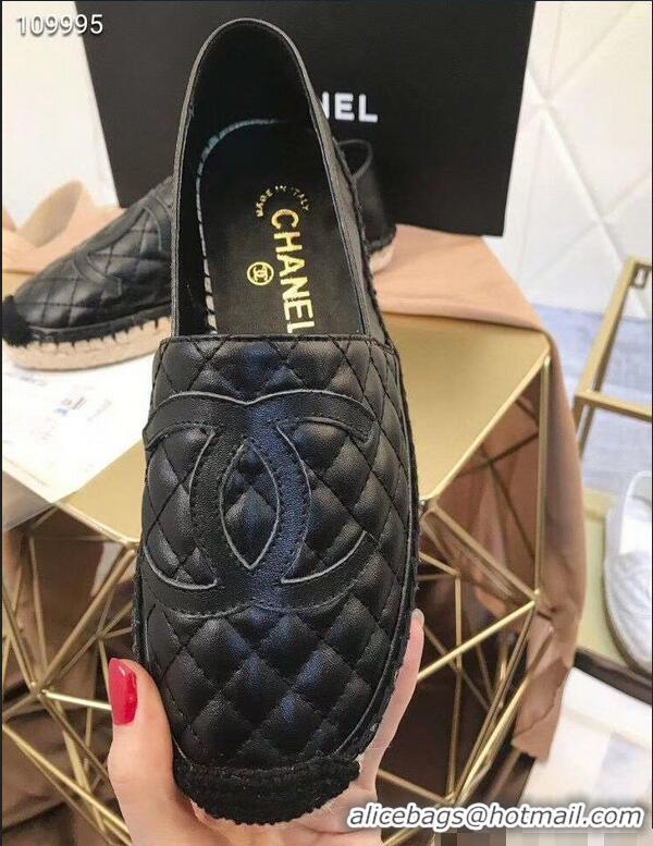 Lowest Cost Chanel CC Logo Quilted Leather Espadrilles G32001 Black