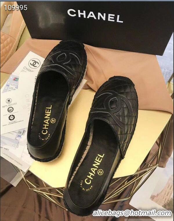 Lowest Cost Chanel CC Logo Quilted Leather Espadrilles G32001 Black