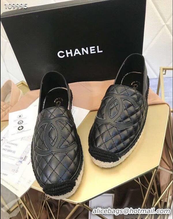 Lowest Cost Chanel CC Logo Quilted Leather Espadrilles G32001 Black