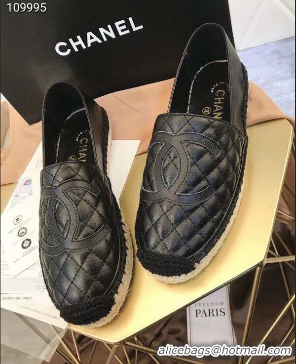 Lowest Cost Chanel CC Logo Quilted Leather Espadrilles G32001 Black