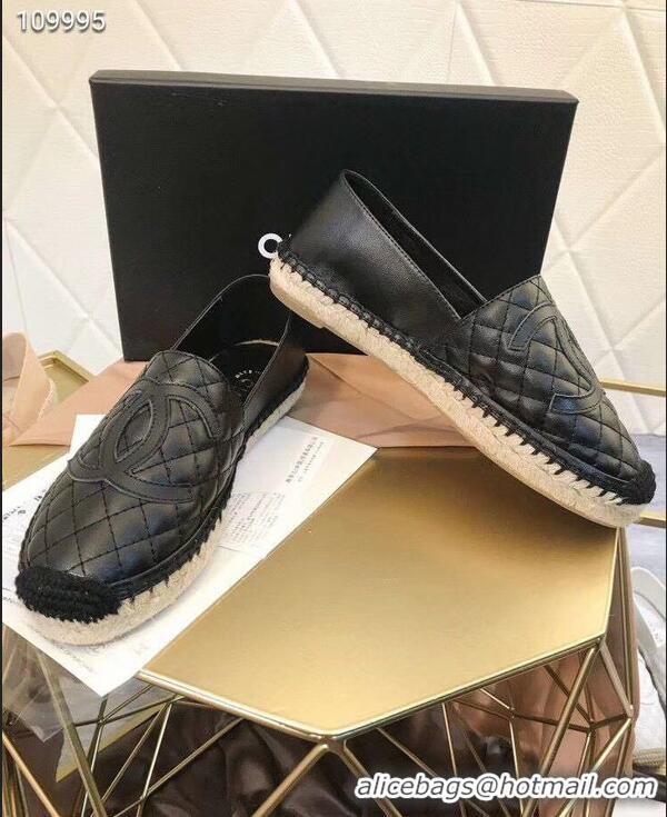 Lowest Cost Chanel CC Logo Quilted Leather Espadrilles G32001 Black