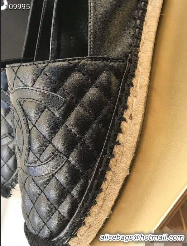 Lowest Cost Chanel CC Logo Quilted Leather Espadrilles G32001 Black