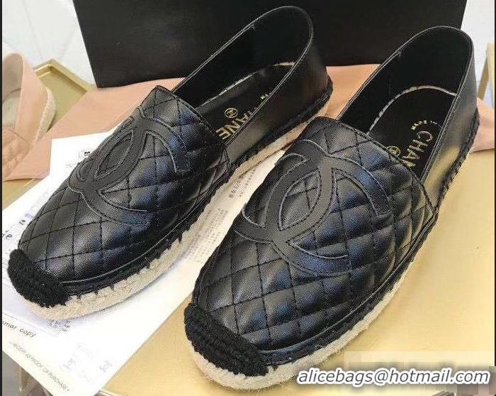 Lowest Cost Chanel CC Logo Quilted Leather Espadrilles G32001 Black