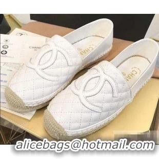 Good Quality Chanel CC Logo Quilted Leather Espadrilles G32001 White 