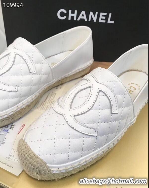 Good Quality Chanel CC Logo Quilted Leather Espadrilles G32001 White 