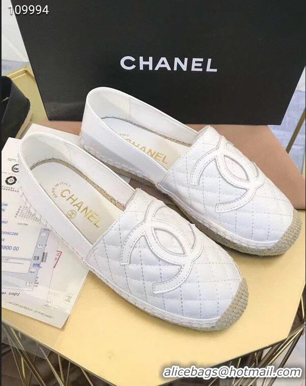 Good Quality Chanel CC Logo Quilted Leather Espadrilles G32001 White 