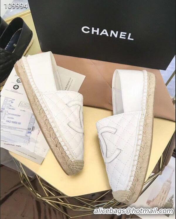 Good Quality Chanel CC Logo Quilted Leather Espadrilles G32001 White 