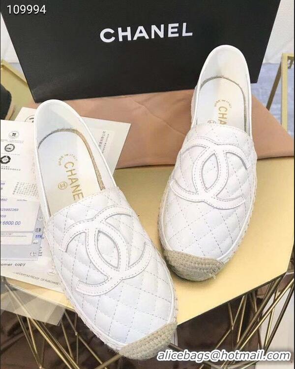 Good Quality Chanel CC Logo Quilted Leather Espadrilles G32001 White 