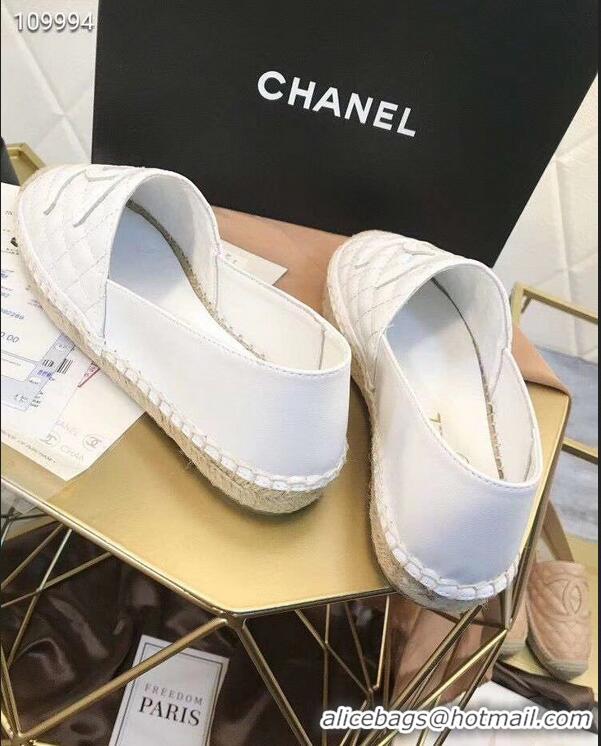 Good Quality Chanel CC Logo Quilted Leather Espadrilles G32001 White 