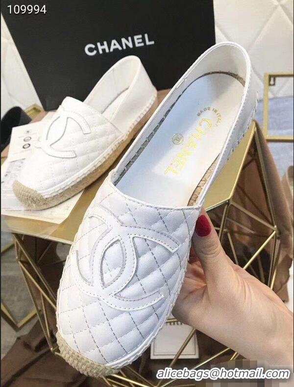 Good Quality Chanel CC Logo Quilted Leather Espadrilles G32001 White 