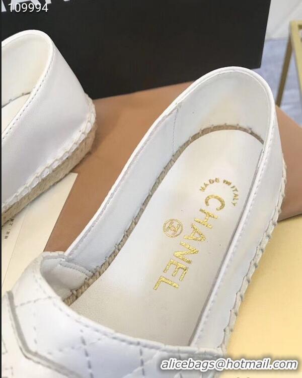 Good Quality Chanel CC Logo Quilted Leather Espadrilles G32001 White 