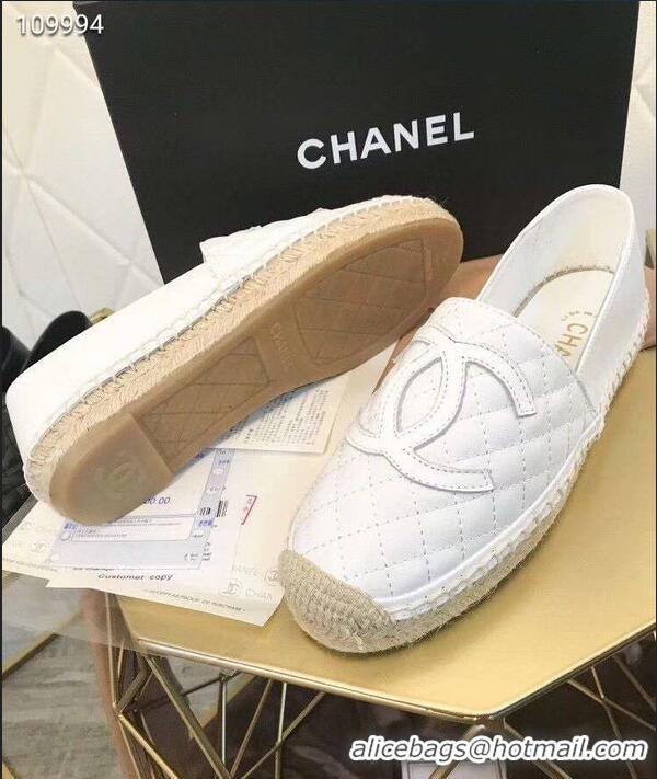 Good Quality Chanel CC Logo Quilted Leather Espadrilles G32001 White 