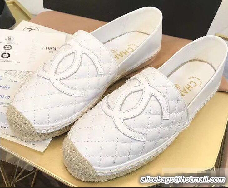 Good Quality Chanel CC Logo Quilted Leather Espadrilles G32001 White 