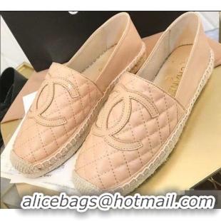 Buy Cheapest Chanel CC Logo Quilted Leather Espadrilles G32001 Apricot