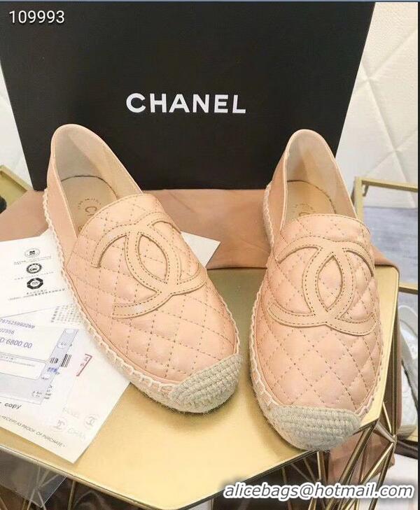 Buy Cheapest Chanel CC Logo Quilted Leather Espadrilles G32001 Apricot