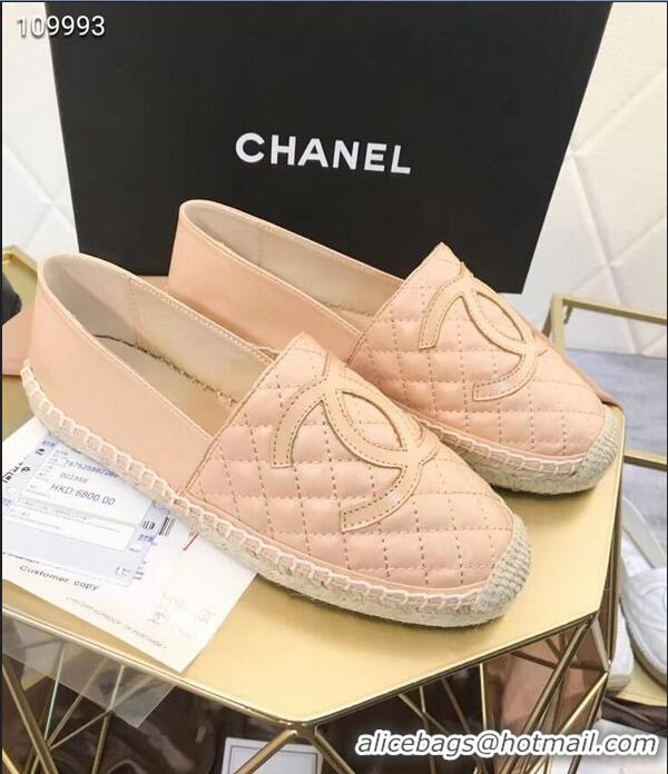 Buy Cheapest Chanel CC Logo Quilted Leather Espadrilles G32001 Apricot