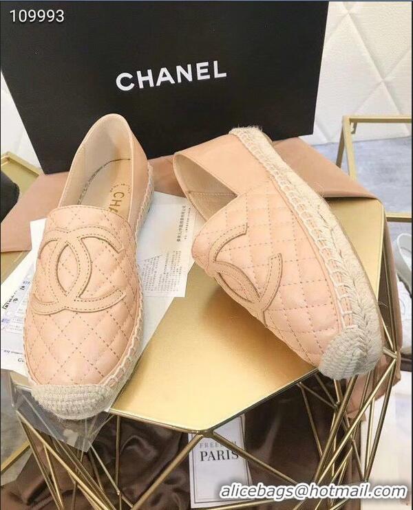 Buy Cheapest Chanel CC Logo Quilted Leather Espadrilles G32001 Apricot