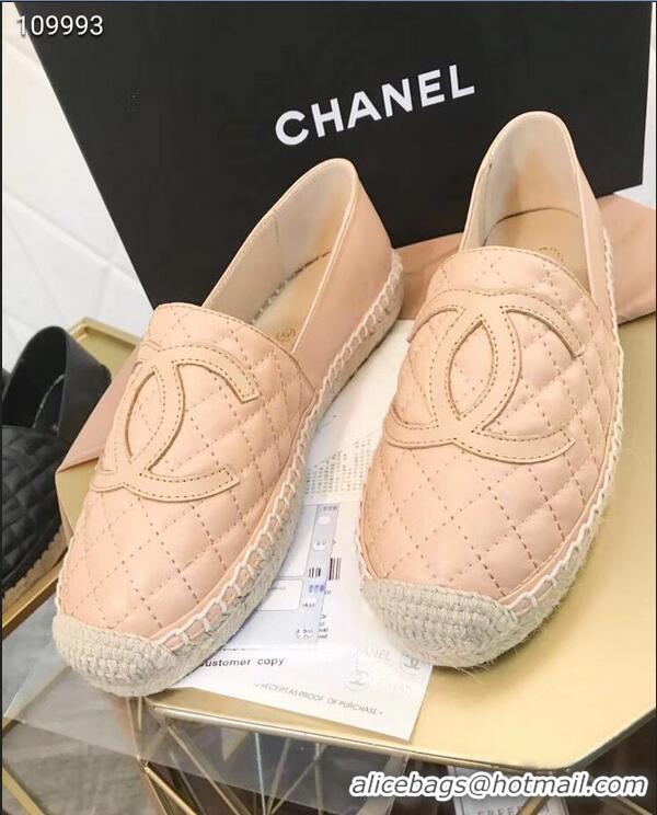 Buy Cheapest Chanel CC Logo Quilted Leather Espadrilles G32001 Apricot