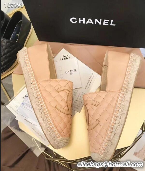 Buy Cheapest Chanel CC Logo Quilted Leather Espadrilles G32001 Apricot