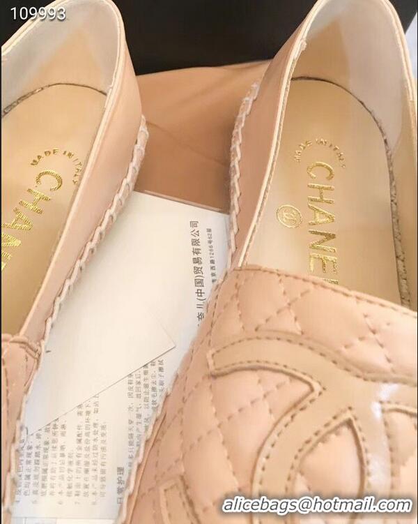 Buy Cheapest Chanel CC Logo Quilted Leather Espadrilles G32001 Apricot