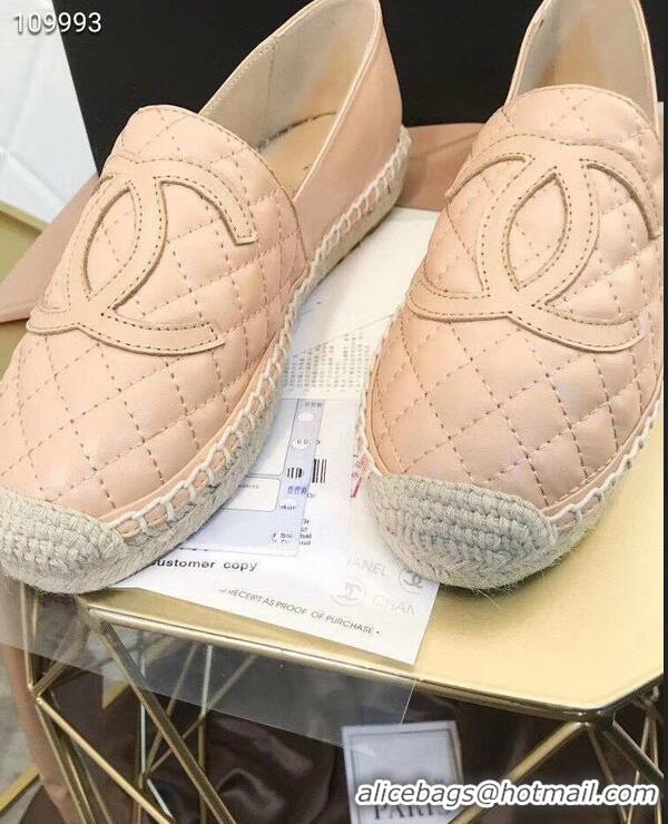 Buy Cheapest Chanel CC Logo Quilted Leather Espadrilles G32001 Apricot